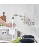 2-Handle Wall Mount Kitchen Faucet With 8 Inch Swivel Spout 8" Center Polished Chrome