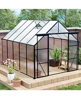 Mondawe 8x10FT Aluminum Double Door Polycarbonate Greenhouse with Raised Base and Anchor