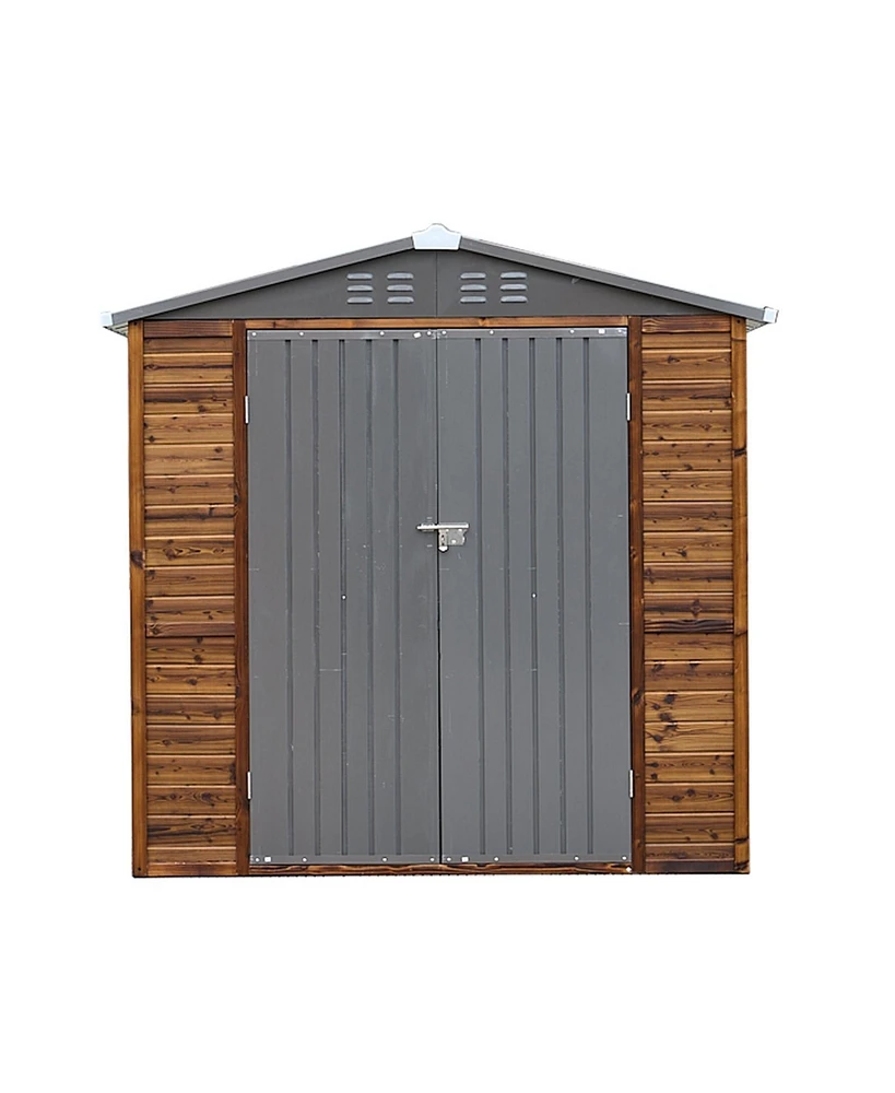 Mondawe 4x6FT Iron-Wood Outdoor Storage Tool Shed with Lockable Door and Windows