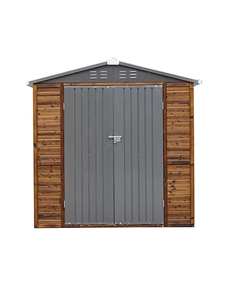 Mondawe 4x6FT Iron-Wood Outdoor Storage Tool Shed with Lockable Door and Windows