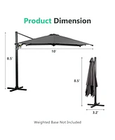 10 Ft Cantilever Patio Umbrella with 360° Rotation & Tilt Adjustment, Square Outdoor Offset Umbrella with Aluminum Pole
