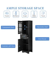 Casainc 63.8"H Tall Bathroom Cabinet with Drawer, Doors, Adjustable Shelf, Mdf & Acrylic