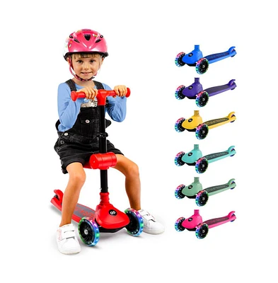 3-Wheel Foldable Kids Scooter - Child Toy Scooter with Built-in Led Wheel Lights, Foldable Seat, and Easy Maneuvering Lean-to-Steer Technology (Red)