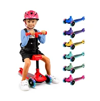 3-Wheel Foldable Kids Scooter - Child Toy Scooter with Built-in Led Wheel Lights, Foldable Seat, and Easy Maneuvering Lean-to-Steer Technology (Red)