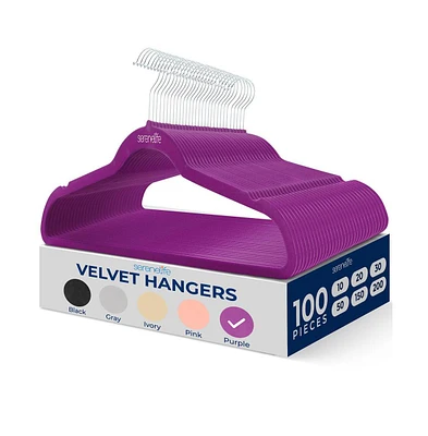 SereneLife 100 Pack Velvet Hangers - Non-Slip Felt with 360° Swivel Hook, Space-Saving, Ultra-Thin, Lightweight for Shirts