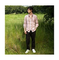 Campus Sutra Men's Venetian Red & Coin Grey Vignette-Checkered Oversized Shirt