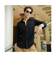 Campus Sutra Men's Midnight Black Waffle-Textured Shirt