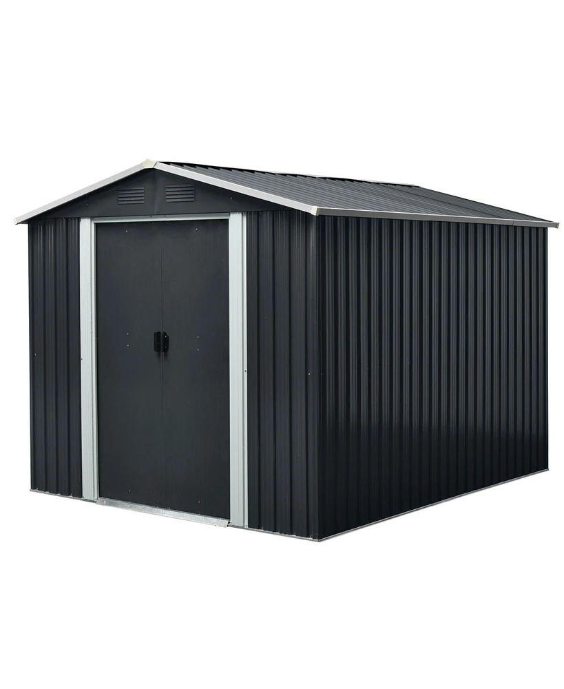 Mondawe 8ft x 10ft Outdoor Metal Storage Shed with meatl foundation and Sliding Door