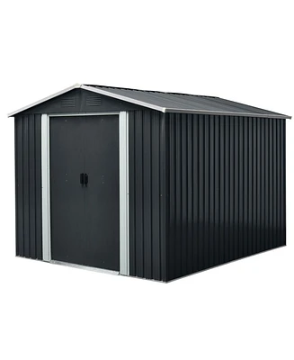 Mondawe 8ft x 10ft Outdoor Metal Storage Shed with meatl foundation and Sliding Door