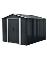 Mondawe 8ft x 10ft Outdoor Metal Storage Shed with meatl foundation and Sliding Door