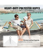 Double Quilted Fabric Hammock with Hardwood Spreader Bar Detachable Pillow