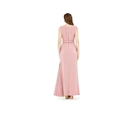 Amri Floral Applique Crepe Column Gown