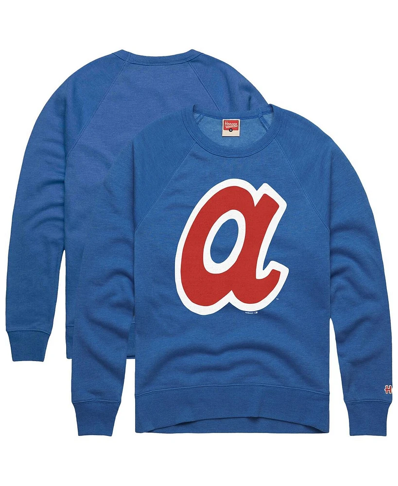 Homage Men's Royal Atlanta Braves Retro Tri-Blend Pullover Sweatshirt