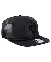 New Era Men's Black Brooklyn Nets Tone Foam Mesh Back Golfer Snapback Hat