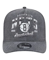 New Era Men's Charcoal Brooklyn Nets Throwback Washed Pre-Curved 9FIFTY Snapback Hat
