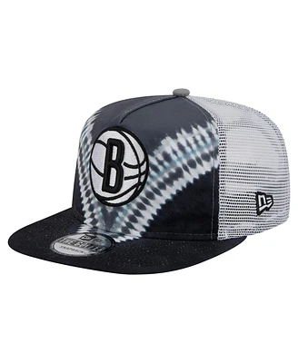 New Era Men's Black/Gray Brooklyn Nets Throwback Dye Golfer Snapback Hat