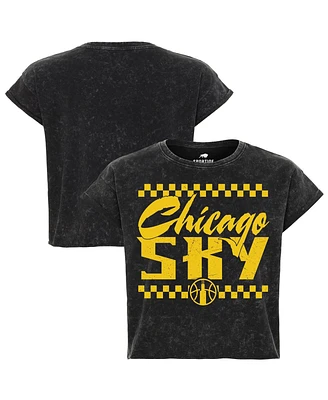 Sportiqe Women's Black Chicago Sky Rock Roll Collection Gwen Mineral Wash Cropped T-Shirt