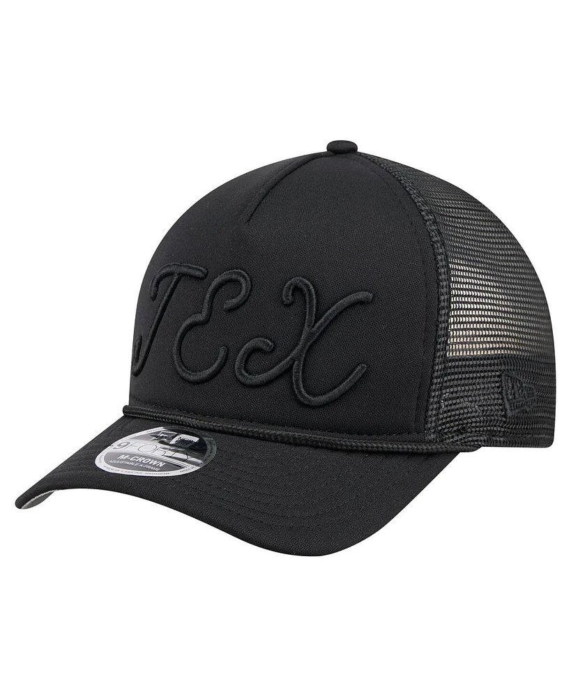 New Era Men's Black Texas Rangers City Initial 9FORTY A-Frame M-Crown Adjustable Trucker Hat