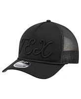New Era Men's Black Texas Rangers City Initial 9FORTY A-Frame M-Crown Adjustable Trucker Hat