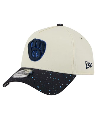 New Era Men's Cream Milwaukee Brewers Speckle A-Frame 9FORTY Adjustable Hat