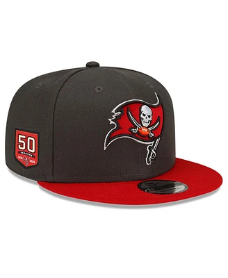 New Era Men's Pewter/Red Tampa Bay Buccaneers 50th Anniversary Side Patch 9FIFTY Snapback Hat