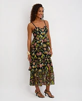 Siena Women's Embroidered Mesh Sleeveless Maxi Dress