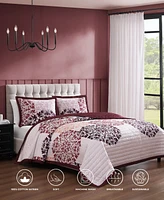Bebejan Rosewood Harmony 100% Cotton Sateen 3 Piece Reversible Queen Size Quilted Coverlet Set
