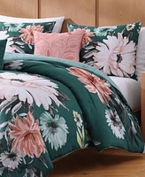 Bebejan Wild Flowers on Teal Bedding 200 Thread Count 100% Cotton Sateen 5 Piece Reversible Queen Size Comforter Set