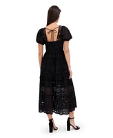 Siena Women's Cotton Embroidered Eyelet Lace Maxi Dress
