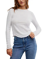 Free People Women's Be My Baby Long-Sleeve Lettuce-Hem Cotton T-Shirt