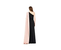 Amri Women's Single Shoulder Two Tone Gown with Floral Applique