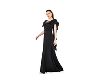 Amri Women's Cascading Sleeves Gown with Embellished Neckline