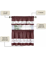 Kate Aurora Country Farmhouse Plaid Live laugh love 3 Piece Kitchen Curtain Set