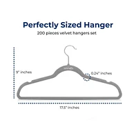 SereneLife 200-Pack Velvet Hangers – Non-Slip Gray Hangers with 360° Swivel Hooks, Ultra-Thin, Heavy-Duty, Space-Saving for Coats, Shirts