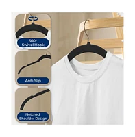 SereneLife 100-Piece Velvet Shirt Hangers - Non-Slip, Sturdy, Space Saving and Heavy Duty Coat Set with 360° Swivel Hook for Clothes (Black