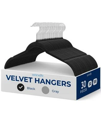 Serenelife 30 Piece Velvet Shirt Hangers Non Slip Sturdy Space Saving Heavy Duty Coat Set With 360 Xb0 Swivel Hook For Clothes Black