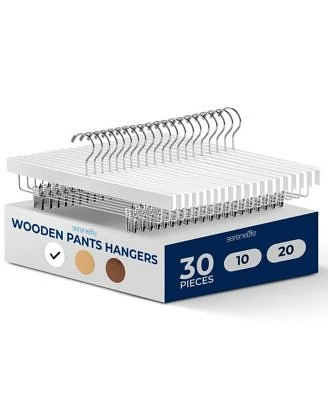 Serenelife 30 Pcs. Premium Wooden Pants Hangers Heavy Duty Hanger Set With Chrome 360 Xb0 Swivel Hook White