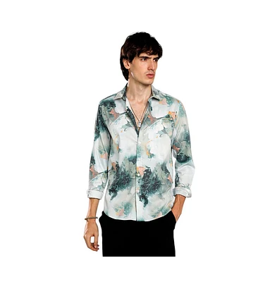 Campus Sutra Men's Jungle Green Faded Bloom Shirt