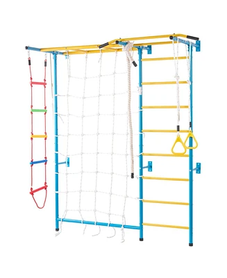 Slickblue Toddler 7 in 1 Steel Indoor Wall Gym with Climbing Toys Ladder Slide and Swing