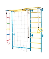 Slickblue Toddler 7 in 1 Steel Indoor Wall Gym with Climbing Toys Ladder Slide and Swing