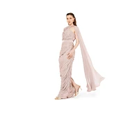 Amri Asymmetric Cutout Ruched Dress With Single Cape Sleeve