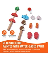 Slickblue 21 Piece Kids Bbq Grill Playset Wooden Pretend Cooking Toy Set with Sound Effects