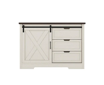Casainc Storage Kitchen Cabinet with Silent Sliding Doors and Three Drawers