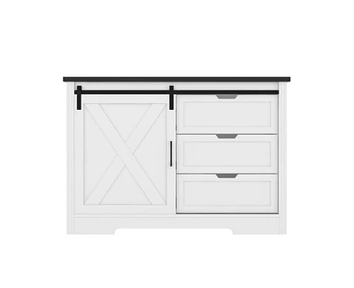 Casainc Storage Kitchen Cabinet with Silent Sliding Doors and Three Drawers
