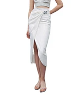 Nocturne Women's Striped Linen Blend Midi Skirt with Metal Accessories