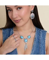 Jessica Simpson Turquoise & Feather Pendant Necklace in Antique Silver