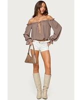 Edikted Women's Juna Off Shoulder Ruffle Chiffon Top