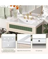 Casainc 30" Vanity Cabinet with Ceramic Sink, Solid Wood Frame, Adjustable Shelf