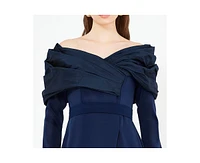 Amri Women's Ruched Drape Off-The-Shoulder Wrap Over Gown