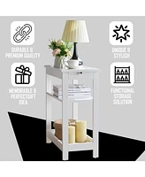 Kings Brand Furniture Slim Wood Side End Table with Storage Shelves & Pull-Out Tray, Nightstand for Bedroom, Living Room